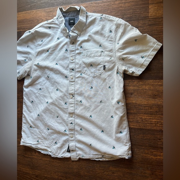 Men's VANS Shirt Gray Parrot Bird XL Pocket TIKI Beach Summer Skate Tropical - Picture 7 of 14